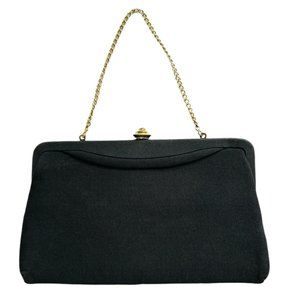 Vintage 1950’s black snap closure clutch purse with gold chain
